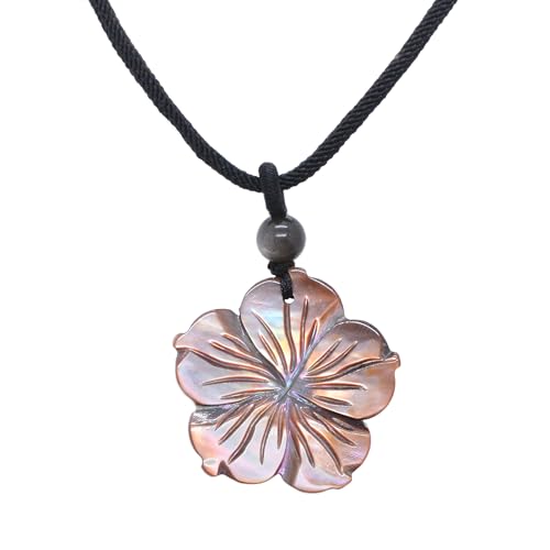 Justinstones Gray Shell Carved Healing Crystals Gemstone Hawaii Flower Pendant Wax Rope Necklace 22 inch