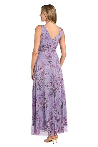 Image of R&M Richards Women's Pleated Sheer Knit Floral Maxi Dress W /Ruched Waist & Cascade Detail