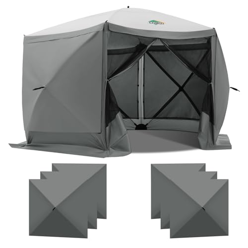Image of COBIZI 12x12 FT Pop Up Canopy Shelter Tent, Large Gazebos On Clearance with Sidewalls, Screened in Gazebo, Screen Tents Portable carpas para Patio for Outdoor Camping, Backyard, Garden, Beach, Gray