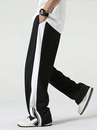 Image of Men's Track Pants with Side Zip Pockets - Regular Fit Sports Joggers for Gym, Running & Casual Wear - Mens Lower