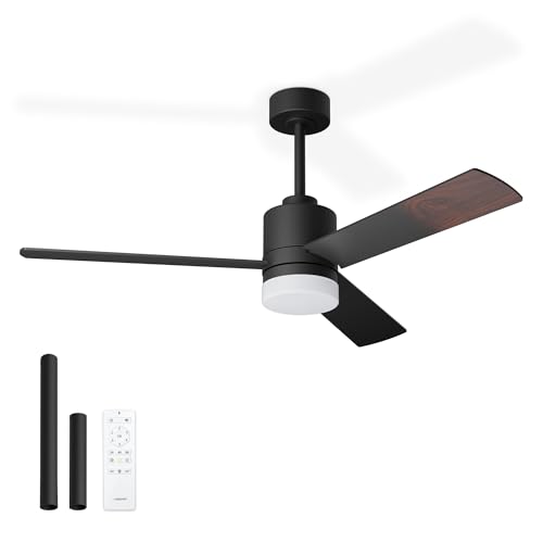 Noaton Ventilador de Techo con Mando a Distancia, Luz Ajustable, Negro/Madera oscura, Ultra Silencioso, 6 Velocidades, Temporizador, 3 Palas, Función Verano-Invierno, Ø132 cm, Varilla de extensión