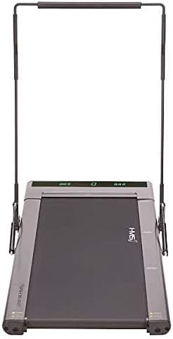 Top-down view of the HMS LOOP08 Electric Treadmill with handrail raised.