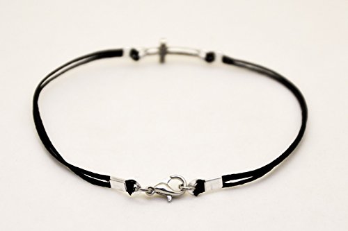 Cross Bracelet For Men, Christian Conformation Gift, Men's Bracelet Silver Cross Charm, Black Strand, For Him, Christian Catholic Jewelry #TOP3