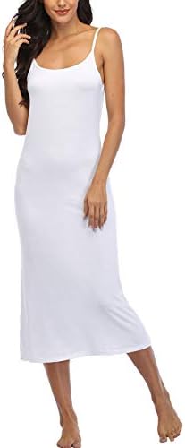 Summienlink Women's Full Slip for Under Dresses Sexy Long Sleeveless Nightgown Cami Dress (White, X-Large)