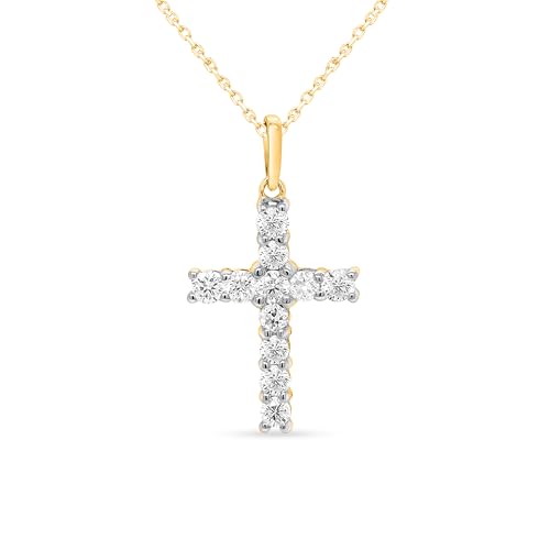 IGI Certified Lab Grown Diamond Cross Necklace 1/2 to 1 CTTW (F-G Color, VS2-SI1 Clarity) Sterling Silver,14KT Gold Plate or 14KT Solid Gold - 18 Inch Chain