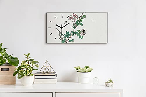 Horloge sur toile art moderne tableau mural fleurs 60x30 - 4