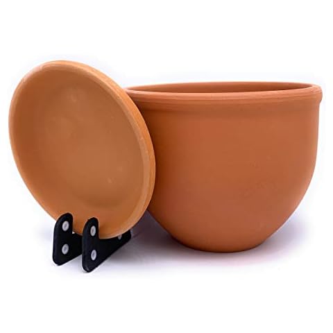 Sun Cakes Glazed Ceramic Plant Pot with Saucer Orchid/Succulent Flower Pot Standard (16cm x 12cm, Natural) Cover