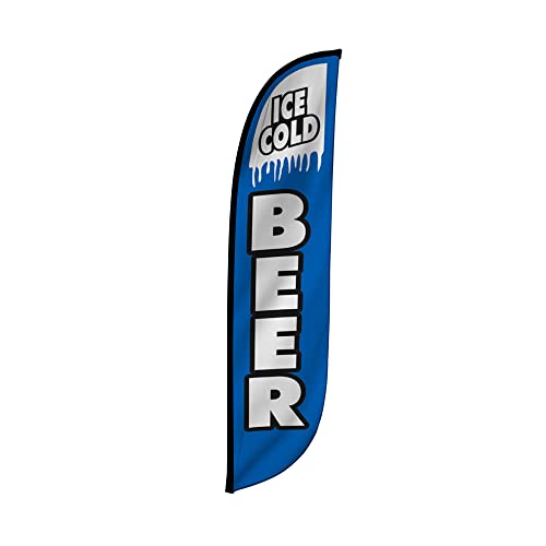 LookOurWay Feather Flag Banner - 12 Feet Tall Advertising Flags for Outdoor Business and Events Promotion - Swooper Flag Only - Beer & Liquor Flags - Ice Cold Beer (10M1200055)