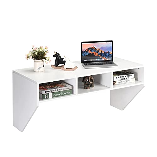 GOPLUS Escritorio de pared con 3 estantes de almacenamiento, mesa de pared, 108 x 53 x 52 cm, color...