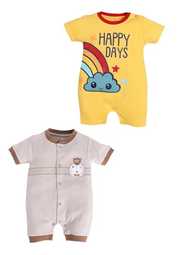Image of BabyGo Baby Half Sleeve Rompers 100% Cotton Rompers for New Born Baby Boys|Daily Suits for Baby Boys & Girls| 6X9M|GREY-YELLOW|Onesies| Infant Clothes | Pack of 2