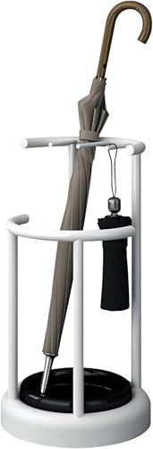 Riuuyyi 傘立て 北欧 アンブレラスタンド おしゃれ アイアン 丸い 倒れない 錆びない シンプル 大容量 かさたて ストレート 傘たて 玄関用傘ホルダー 折り畳み傘兼用 傘オーガナイザー 傘収納 玄関 傘入れ 取り外し可能な排水トレイ (ホワイト+