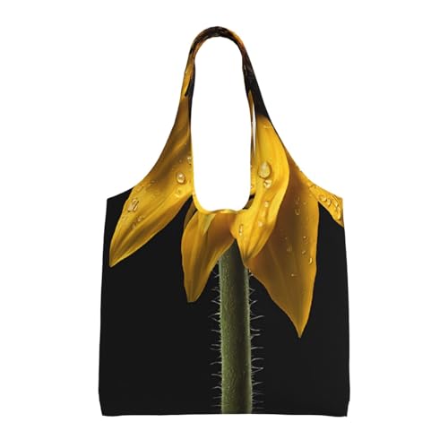 (Yellow Sunflower Floral) Large Tote Shoulder Bag Fashion Canvas Handbag Reusable Shopping Bag Travel Bag For Women