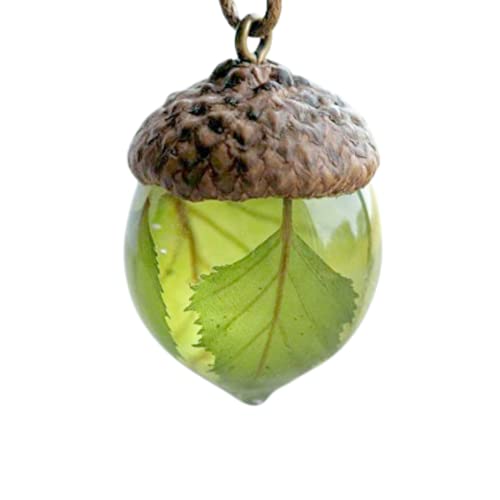 English Birch and Acorn Pendant Necklace for Women and Men. Handmade Spiritual Gifts of English Birch Leaves Set in an Oak Cup of Hypoallergenic Eco Resin