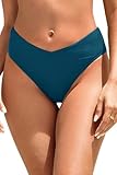 Zmart Women V Cut Cheeky Bikini Bottoms - Mid Waist High Cut Swim Bathing Suit Bottoms V Front Swimsuit Teal M