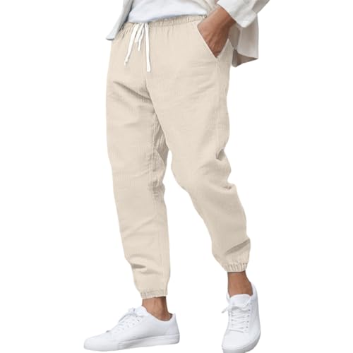 Summer Men's Solid Color Large Size Loose Linen Nine Minute Pants Harlan Pants Casual Mens Training Pants with