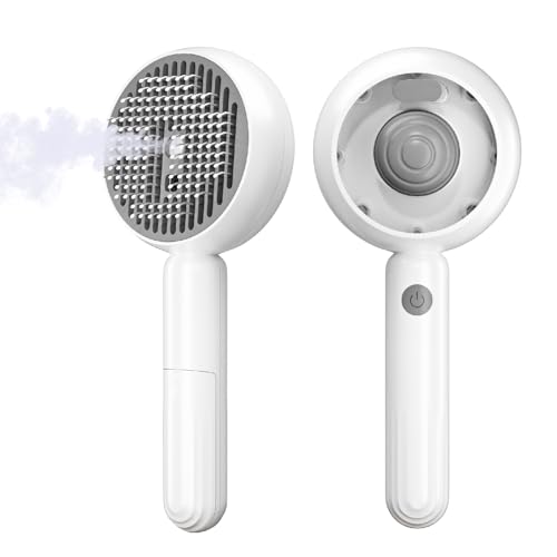 Image of Cat Steam Brush for Indoor Cat Dog 5 In 1 Pet Fur Remover Tool for Shedding & Grooming Anti-Static Spray Hair Removal Comb with Release Button Long Short Hair Pet Dog Supplies - White