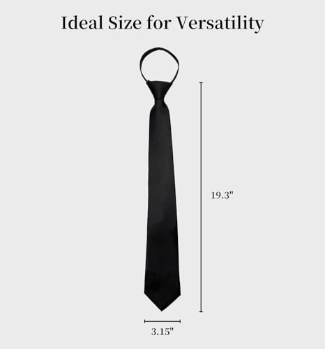 MDSTYLE Pre-Tied Necktie for Men - Solid Color Neck Tie with Adjustable Zipper - Wedding Business Formal Clip on Ties (Black)