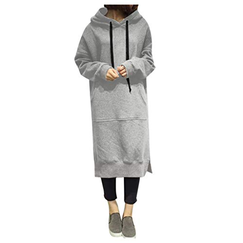 Generisch Sweatkleid Damen Langarm Oversized: Sweatshirt Jacke Damen Mit Kapuze Lang - Hoodie Coat Mit Taschen Und Kapuze Casual Hoodie-Kleid Pullover...