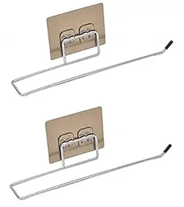 RECLUSE Pack of 2 Stainless Steel Toilet Paper Roll Holder with Magic Sticker Pad | Tissue roll Hanger | Stainless Steel Washable Stick Hook Rack Bathroom & Kitchen Storage Accessories Wall Mounted