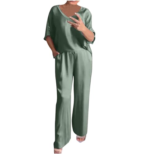 Satin britannique tenue d'été 2 pièces avec t-shirt surdimensionné fluide