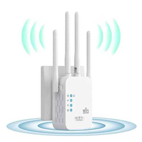 Amplificador Señal WiFi, Repetidor WiFi, Extensor WiFi 4 Antenas 2 Puertos LAN con, Repetidor WiFi Remoto Mejora Considerablemente la Cobertura WiFi para Oficinas y Hogares (Blanco)