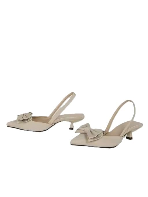 Elegant Suede Heels for Women Girls Comfortable Slip On Casual Party Slipper Stylish Lightweight Shoes Cream 7-picture-44