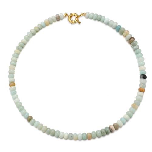Beaded Gemstone Necklaces for Women, Bohemian Colored Choker Natural Stone Bead Decoration Summer Beach Handmade Jewelry Necklace