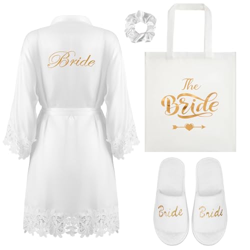 BBTO 4er Set Braut Präsent Brautparty Geschenke Weißer Satin Bride...