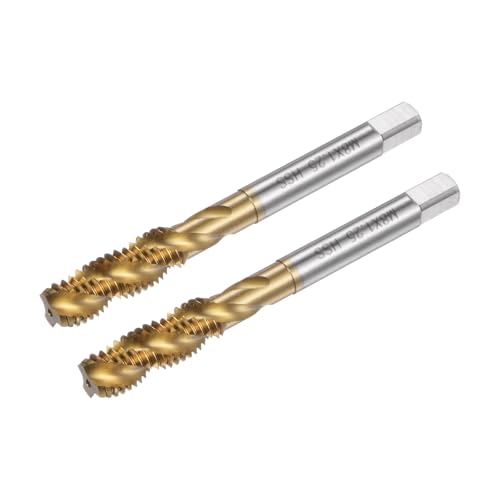 uxcell 2pcs Spiral Flute Thread Taps, Metric M8 x 1.25 H2 Screw Threading Tap, Titanium Coated M2 High Speed Steel Machine Tapping Tools for Machinist Repair