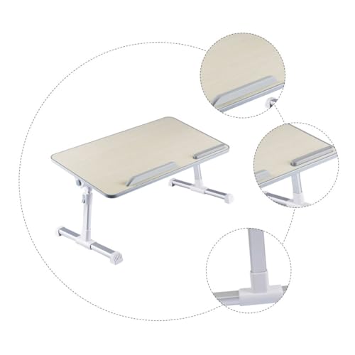 Bureau d'ordinateur pliable en bois beige avec support ajustable et design compact - 8
