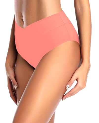Image of Women V Cut Full Coverage Bikini Bottom - High Waist Swim Bathing Suit Bottoms Cross V Front Swimsuit