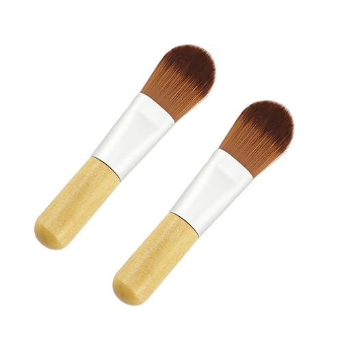 Outanaya 2Pcs Mini Foundation Makeup Brushes with Short Wooden Handle Portable Nylon Fiber Cosmetic Tools for Blending Lightweight and Durable for Go Use