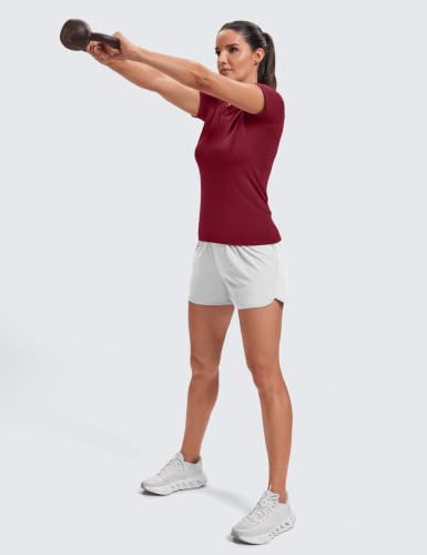 Image of MathCat Seamless Short Sleeve Workout Tops for Women | Breathable, Moisture-Wick, Soft, High Stretch, Chafe-Free, Waist Length, Slim Fit, Athletic T-Shirt