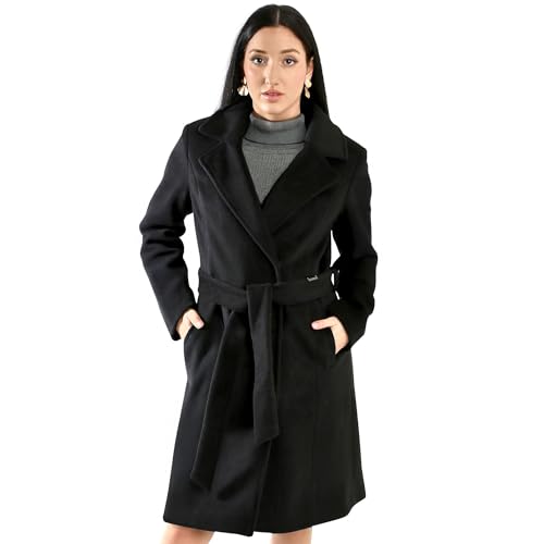 Image of Vince Camuto Trench Coat for Women - Winter Dressy Wool Coats for Women can double as Dress Coat - Warm Peacoat, Black - Medium