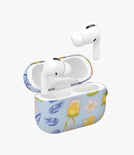 Image of Sicilian Summer Glossy Case Compatible with AirPods Pro 2, Cute Lemon Cocktail and Shrimp Protective Hard Cover, Aesthetic Italian Vacation Earbud Accessories for Women