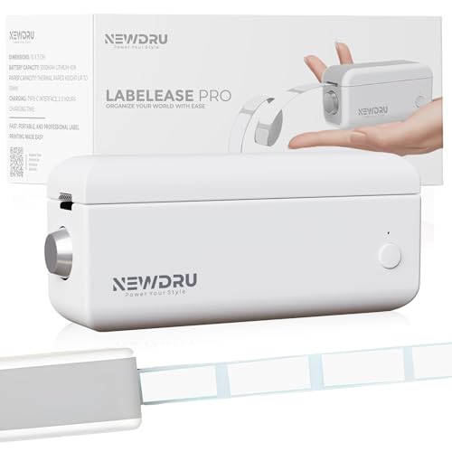 Image of NEWDRU Bluetooth Mini Label Printer | Portable Label Maker with Free 180 Labels | Rechargeable 1000mAh Thermal Printer | Ink-Free, Compact & Wireless Labeling Machine for Home & Office - LabelEase Pro