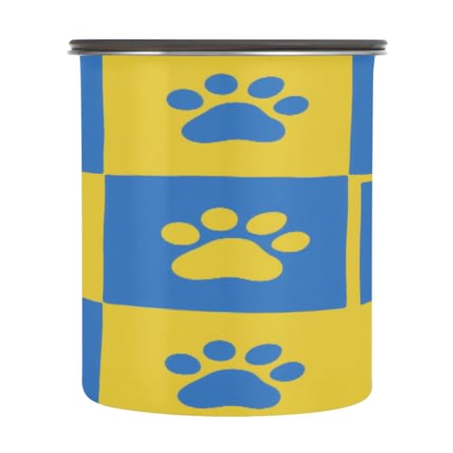 Amooorous Recipientes de almacenamiento de alimentos con tapa de acero inoxidable para aperitivos, caramelos, con botón de presión en la parte superior, color azul y amarillo