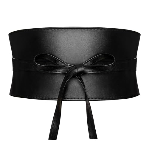 Wide Obi Belts for Women Thick Faux Leather Corset with Lace Up Wrap Style