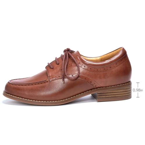 Mona flying Sapato social feminino clássico Derby Oxfords de couro com cadarço e bico redondo, Verme