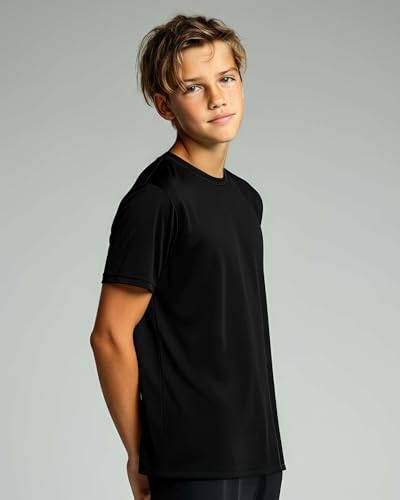Image of Real Essentials 5 Pack: Boys Breeze Tech Dry-Fit Short Sleeve Athletic T Shirt Active Workout Gym Kids Youth