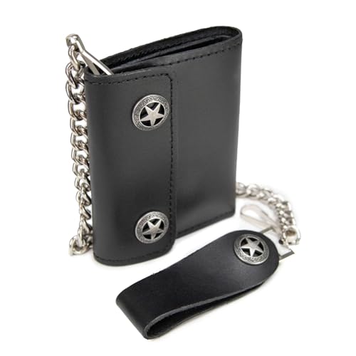 Milwaukee Leather MLW7823 Men's 4.25" Western Star Black Bi-Fold Leather Biker Wallet w/Anti-Theft Stainless Steel Chain - 4.25 Inch2