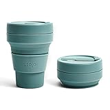 STOJO Collapsible Travel Cup - Eucalyptus, 12oz / 355ml - Reusable to-Go Pocket Size Silicone Cup for Hot and Cold Drinks - Perfect for Camping and Hiking - Microwave & Dishwasher Safe
