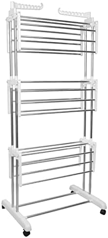 Indoor Outdoor Clothes Drying Rack Foldable Clothes Rack.Foldable Clothes Drying Rack with Wheels 4 Tiers Standing Dryer Rack for Indoor and Outdoor Use ，（Blanco，Extra hoch）