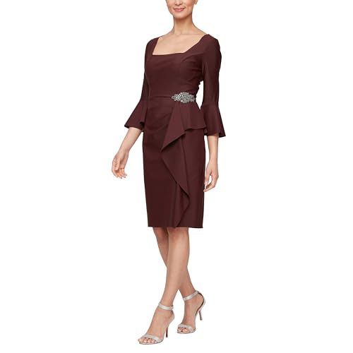 Image of Alex Evenings Women's Slimming Short Sheath 3 /4 Sleeve Cocktail Dress, Wedding Guest