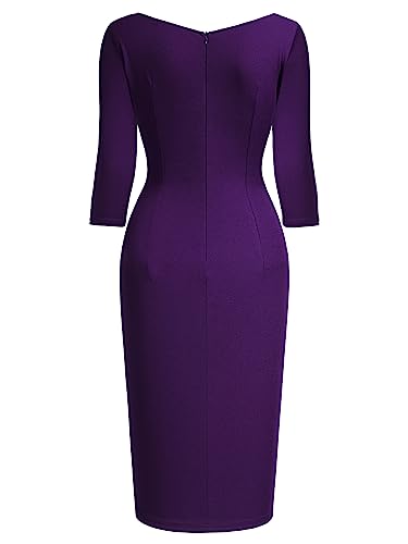 Image of AISIZE Women's Retro 3 /4 Sleeve Ruched Elegant Business Pencil Sheath Dress