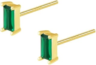 20g Rectangle Emerald Green CZ Minimalist Real 925 Sterling Silver Tiny Mini Cute Small Cartilage Stud Earrings for Women Teen Girls Little Girls Sensitive Ear Dainty Simple Square Geometric Huggie Crystal Diamond Piercing Post Pin Tragus Hypoallergenic Fashion Jewelry Gifts Daughter Bff Birthday Girlfirend Her 3mm