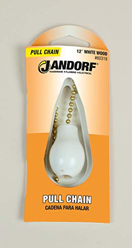 Jandorf 60319 Pull Chain With Wooden Knob, 12" Long Solid Brass Beaded Chain, White #TOP1
