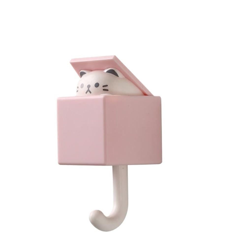 Dazhua Pink Cat Cute Cartoon Cat Self-Adhesive Wall Hooks - Hanger Rack For Bedroom, Dorm, Key, Towel, Hat, Umbrella, Coat Organizer(,5Pcs)
