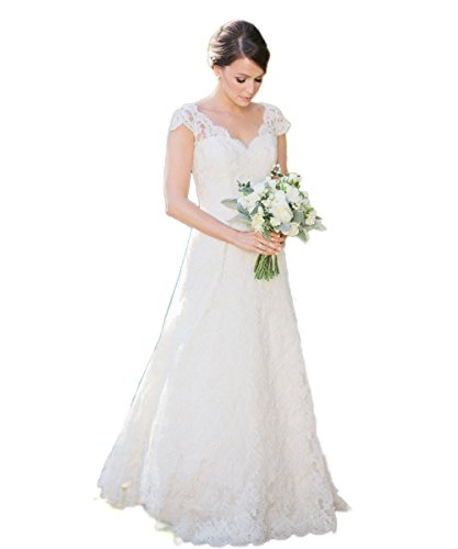 CoCogirls Lang Spitze A-Line Applikation Braut Hochzeitskleid Brautkleid Hochzeitskleider Brautkleider (34, Elfenbein) Cover