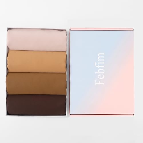 Image of Febfim 4 PCS Muslim Women Soft Premium Solid Chiffon Hijab Scarves Shawl Long Scarf Wrap Scarves with Gift Box